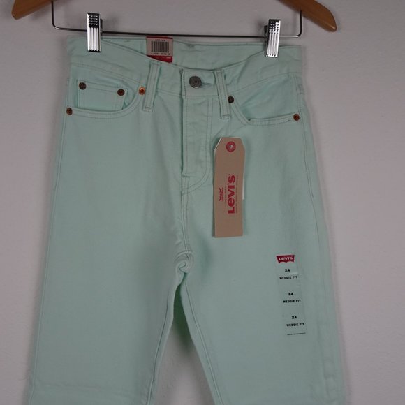 Levi's Wedgie Fit Jeans Women's Size 24 Green Denim Button Fly - Picture 2 of 10